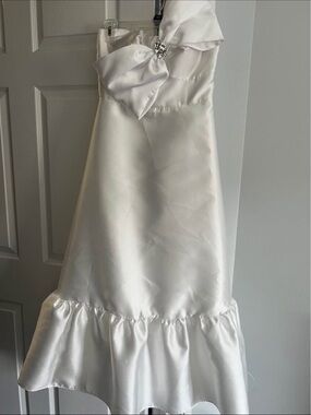 Anthropologie Ivory Satin Midi Dress with Bow Detail
